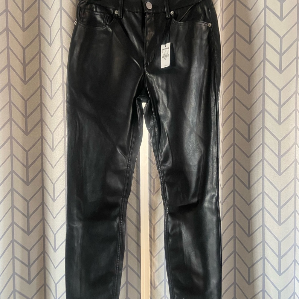 Express Black Straight Leg Pants with Glossy Finish